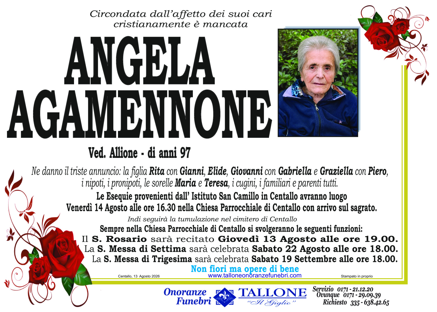 Angela Agamennone<small class='fs-20'><br/>Ved. Allione</small>